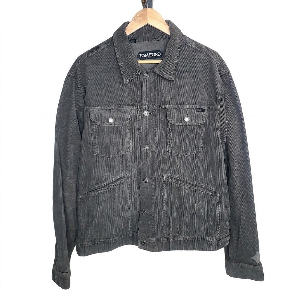 Tom Ford Corduroy Cotton Blend Olive Green Fitted Trucker Jacket Utilitarian XL‎